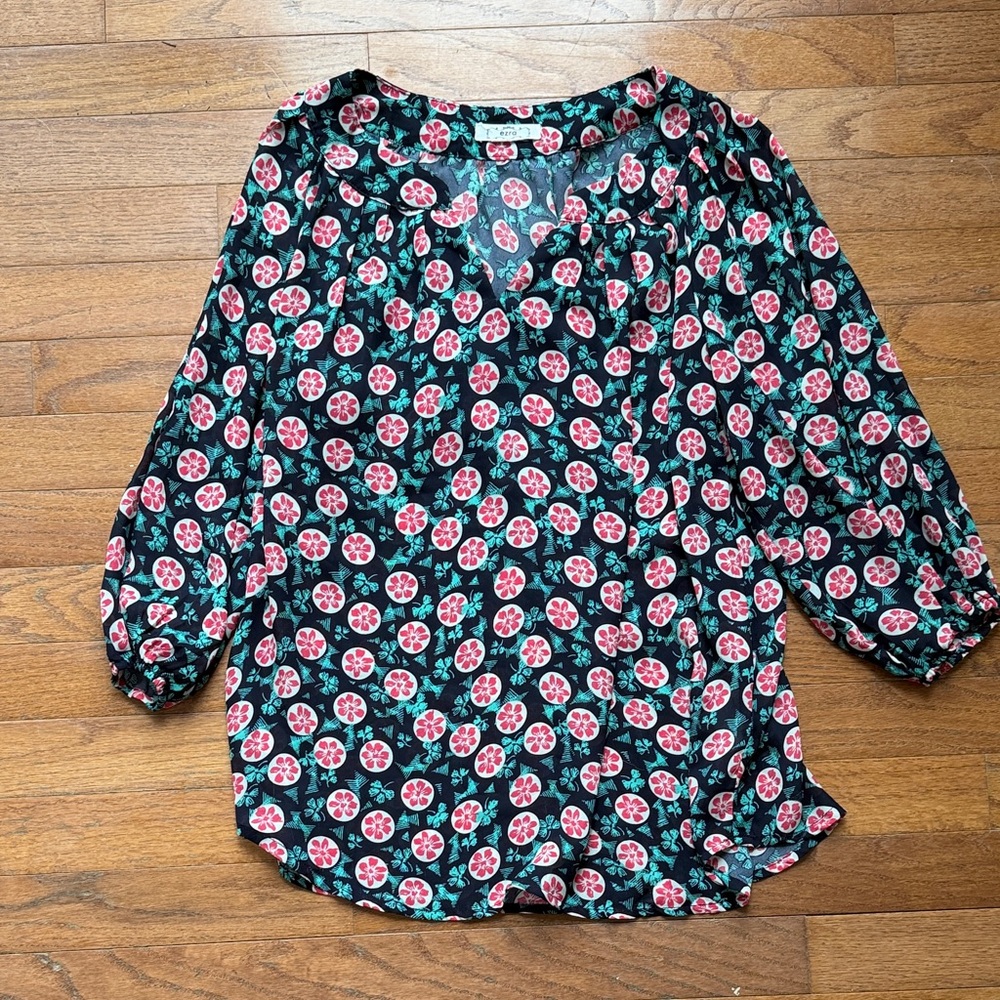 Ezra Black and Pink Floral Blouse